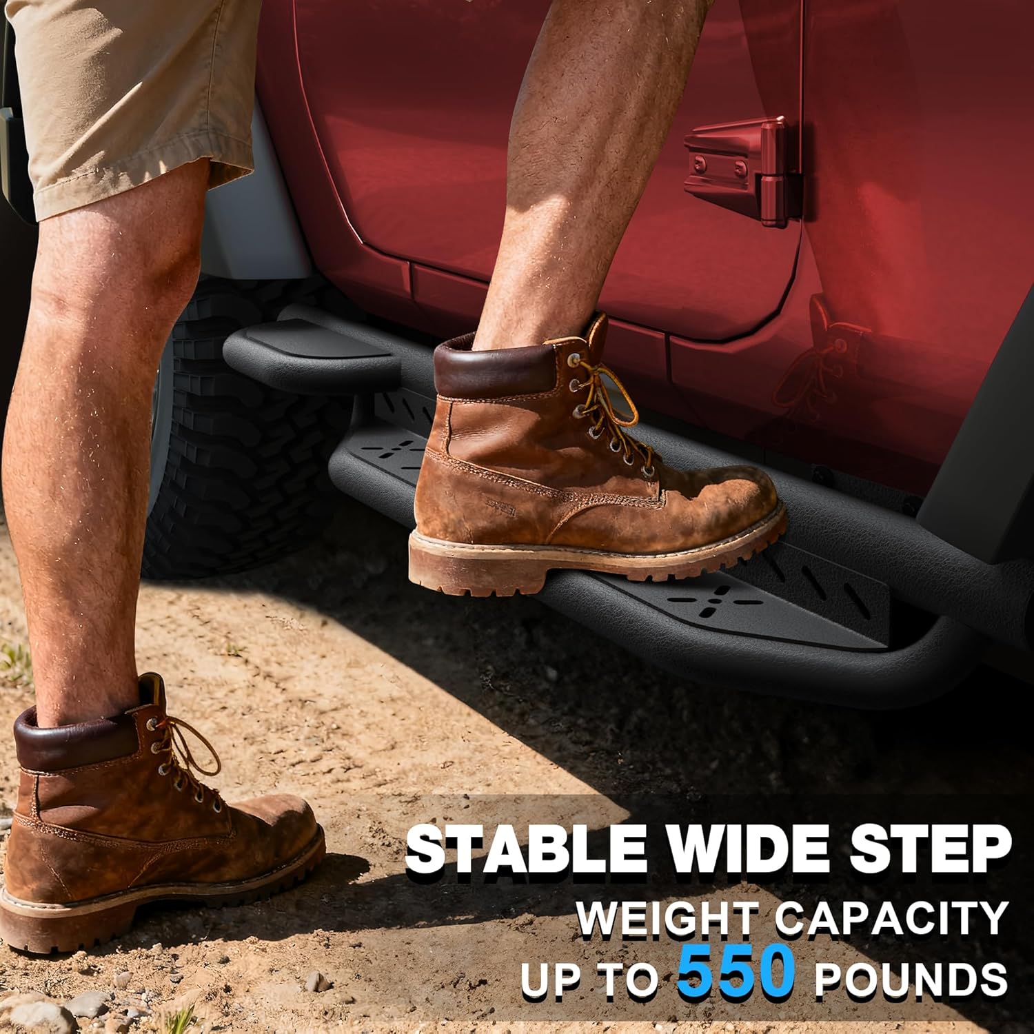 Running Boards Side Steps Raised Step Compatible with 2019-2025 Jeep Wrangler JL (2 Doors Only, 2 Stairs Side Step Rails Coated Black Carbon Steel Nerf Bars