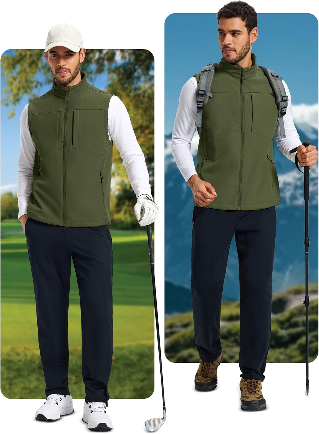 MAGCOMSEN Men's Lightweight Softshell Vest Outerwear Windproof Fleece Lined Zip Up Sleeveless Jacket for Golf Running Hiking - Image 2