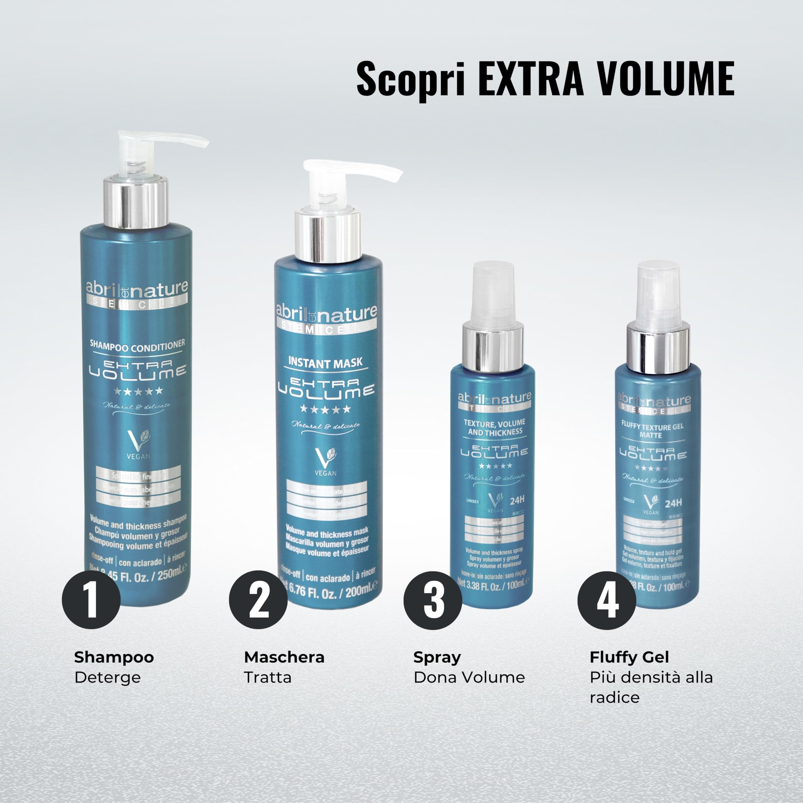 abril et nature - Trattamento Addensante Per Capelli, Set Cura Volumizzante Per Capelli Fini, Formula Leggera, Protettore Termico, Shampoo e Balsamo Per Capelli Morbidi e Voluminosi, 550 ml
