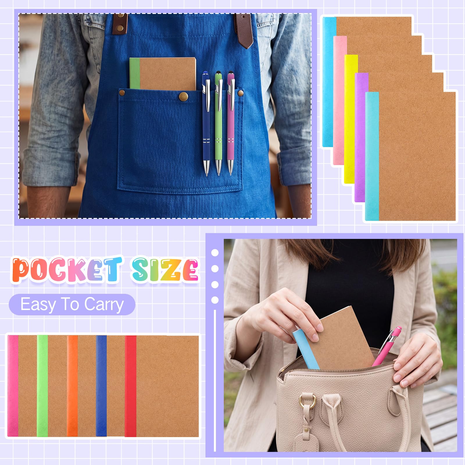 Fainne 60 mini cuadernos con bolígrafos a granel, cuadernos de composición universitaria, diarios de regreso a clases, blocs de notas de bolsillo de 3.3 x 4.5 pulgadas para suministros escolares