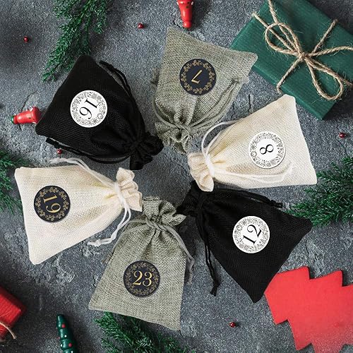 Miniatura 3 de Naler 24 Pieces Christmas Advent Calendar Burlap Bags 2025, 24 Days Countdown Calendar Burlap Gift Bags for DIY Xmas Christmas Home Decorations, 3