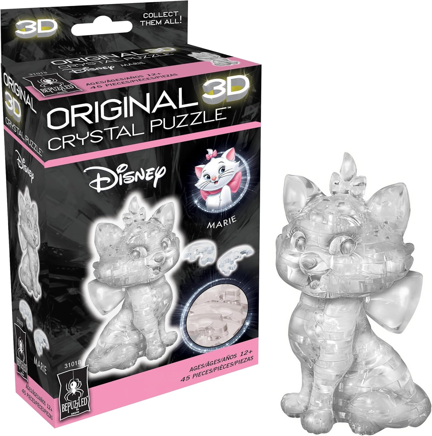 BePuzzled  Rompecabezas de cristal 3D original de Disney Marie, a partir de 12 años