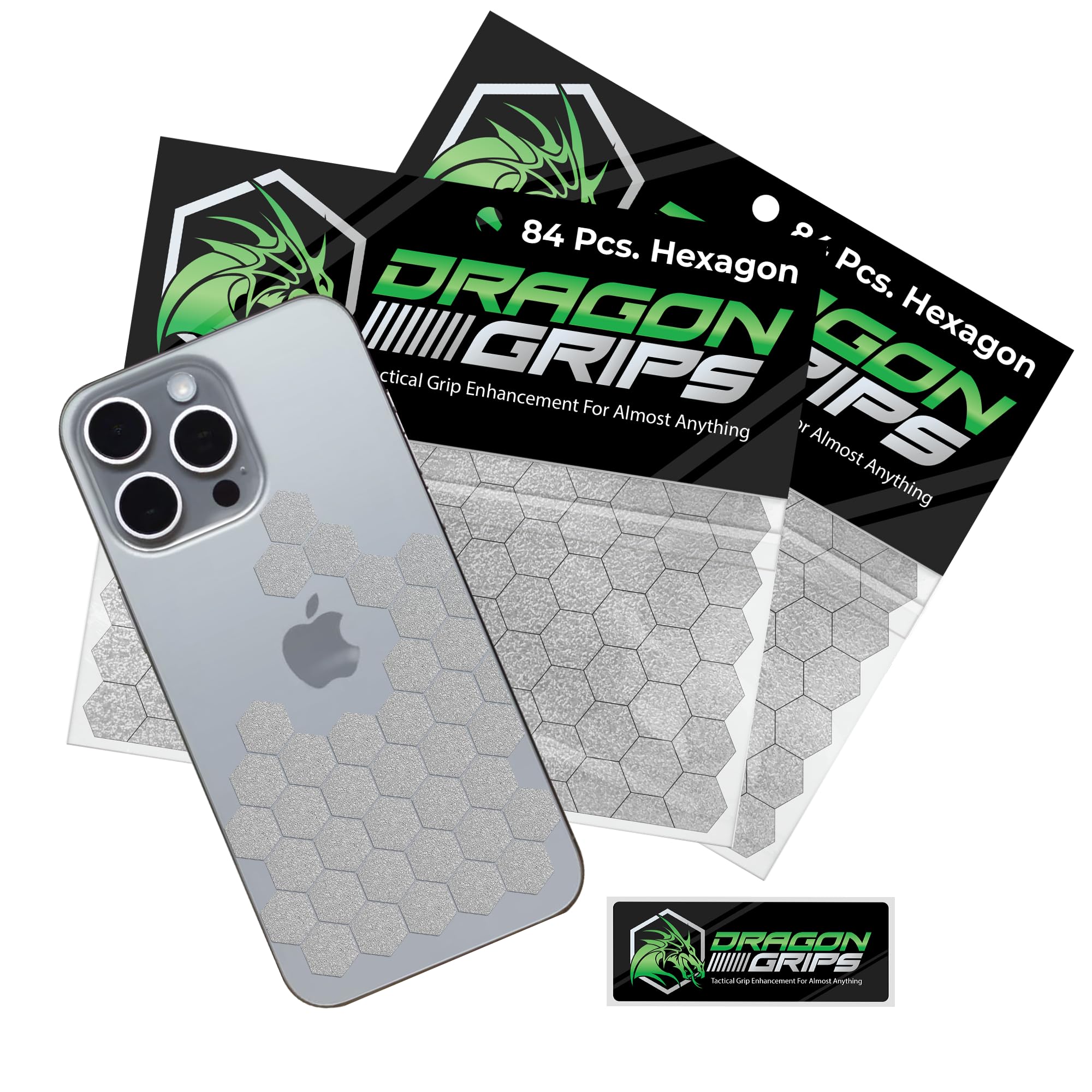 Dragon Grips Clear Rubber Grip Tape, 84pc Hexagon Grip Stickers, Pack of 2 | Pre-Cut Non-Slip Textured Stickers, Multipurpose for Phone Cases,