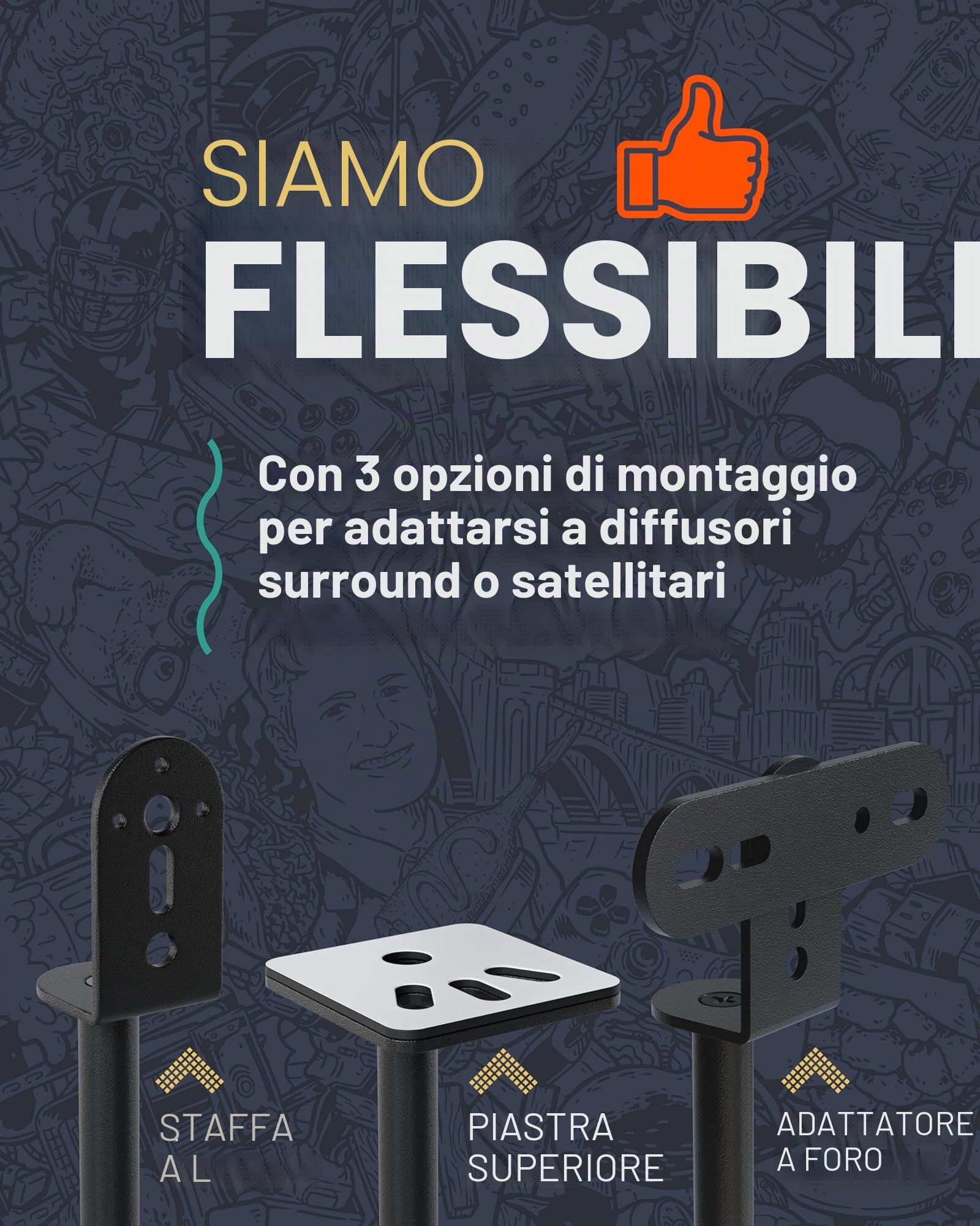 ECHOGEAR Supporto per altoparlanti regolabile in altezza - Compatibilità universale con altoparlanti satellitari - Design in acciaio massiccio con gestione dei cavi integrata e punte del tappeto