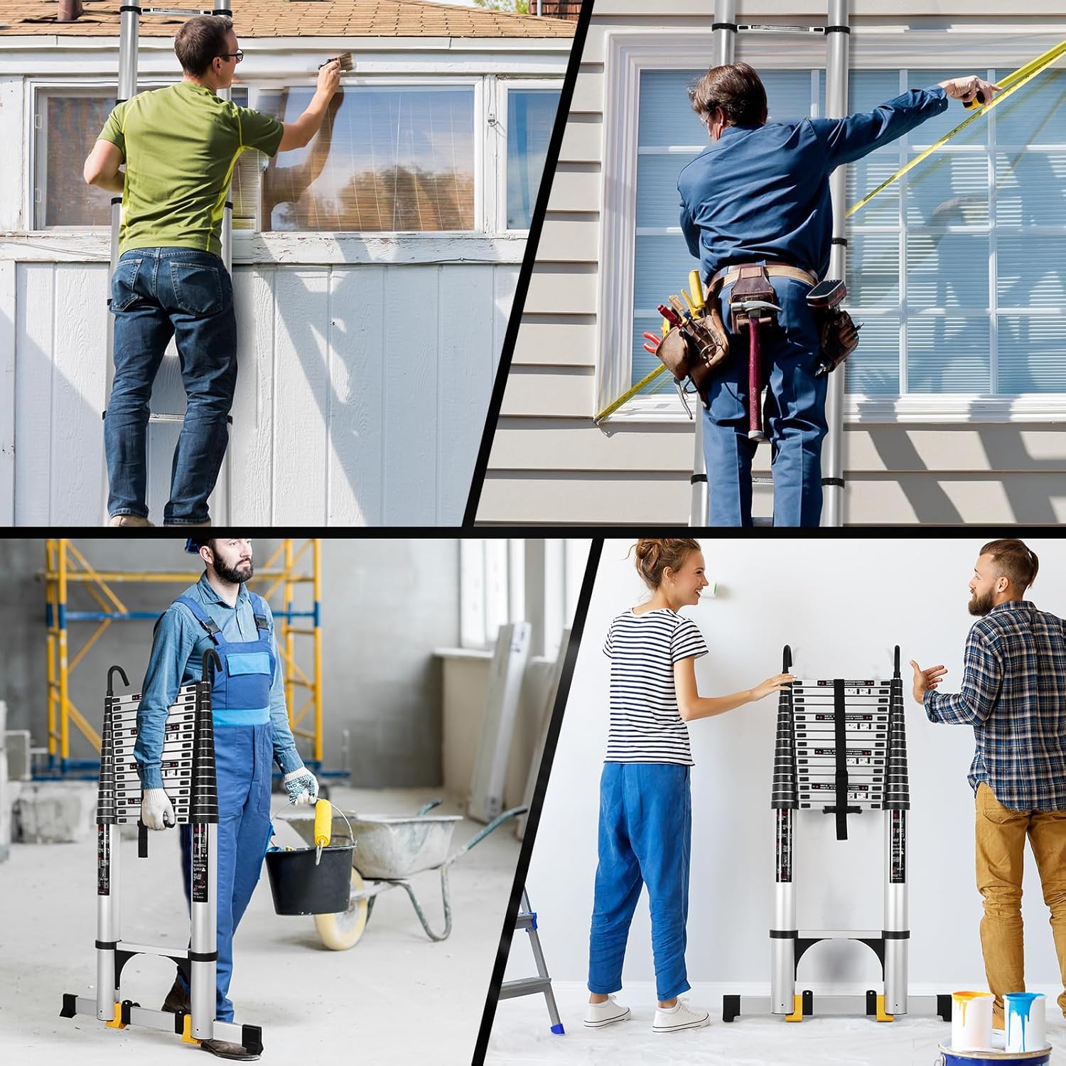 Aluminum 7.1 Meter Multi-Purpose Extension Folding Ladder with 2 Stabilizer Multi-Purpose Collapsible Extension for Home RV Roof and Outdoor Work