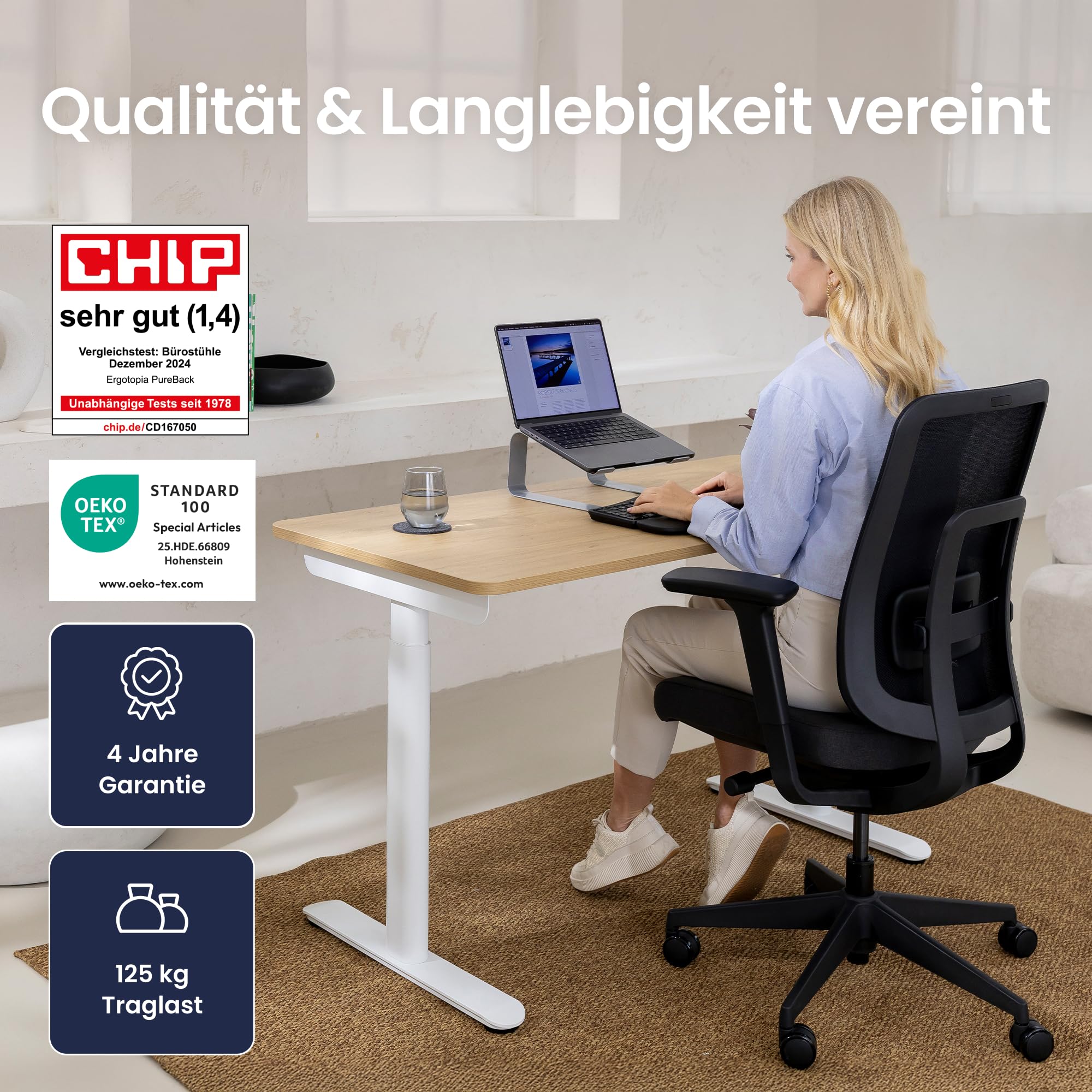 Ergotopia PureBack ergonomischer Bürostuhl – Schreibtischstuhl ergonomisch mit 4D-Armlehnen & Synchronmechanik – Bürostuhl ergonomisch Testsieger – Bequemer Büro Drehstuhl für gesundes Sitzen