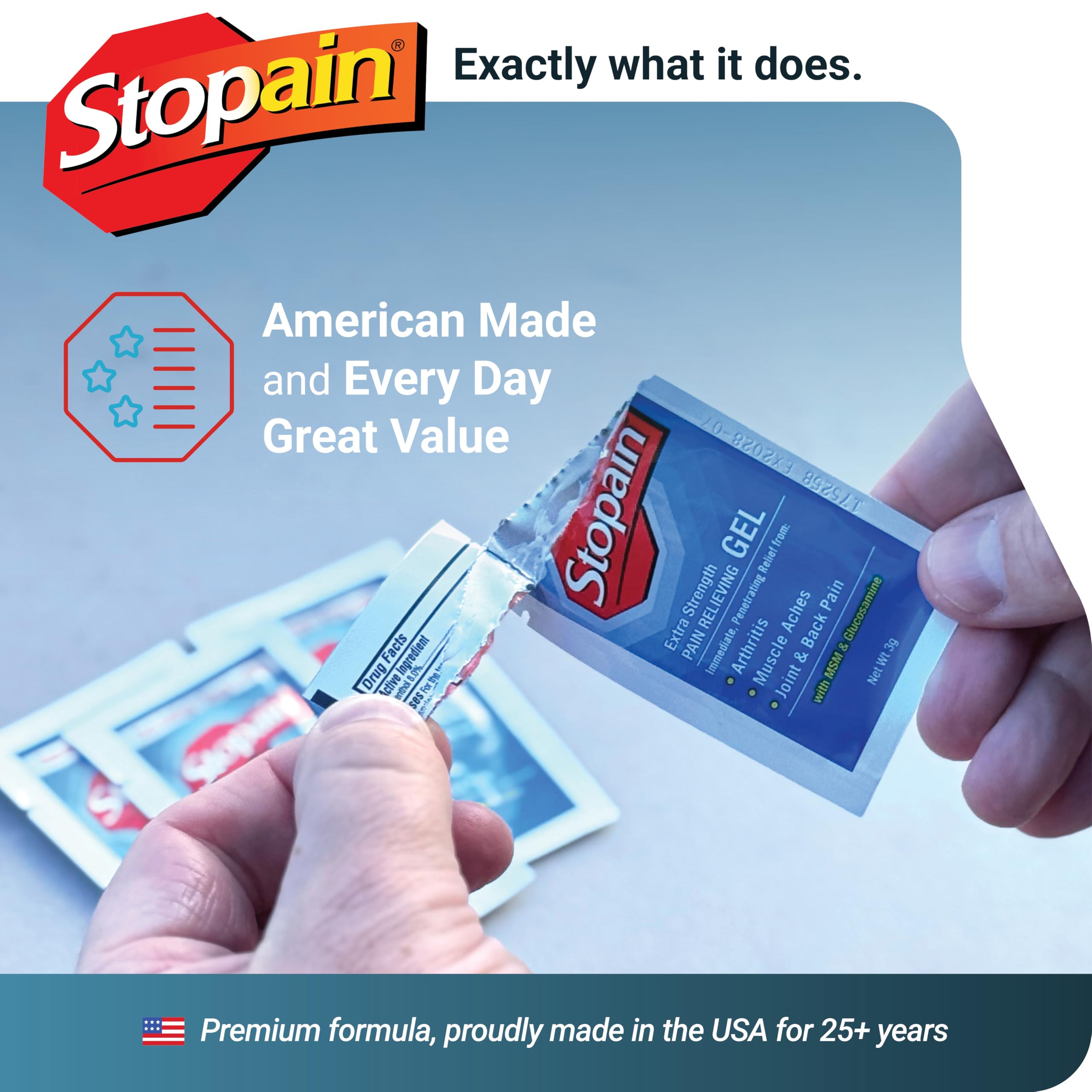 Amazon.com: Stopain Pain Relief 3g Gel Packets, 100ct, 8% Menthol