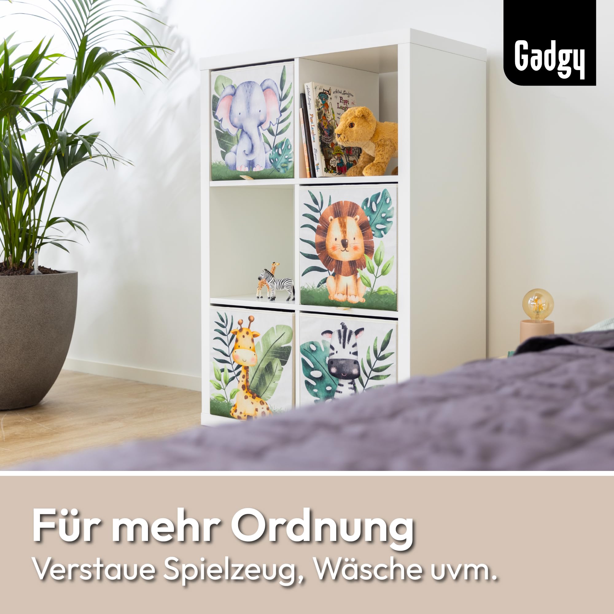 Gadgy Aufbewahrungsbox Kinder 4er Set Faltbox für Kallax - Tiermotiv | Spielzeugboxen 33 x 33 x 33 cm für Kleidung Bücher und Kuscheltiere - Platzsparend Faltbar mit Grifflasche