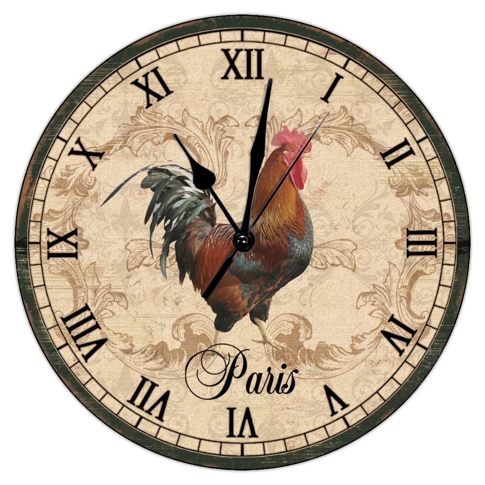 Horloge campagnard vintage poule 38cm pour décoration cuisine