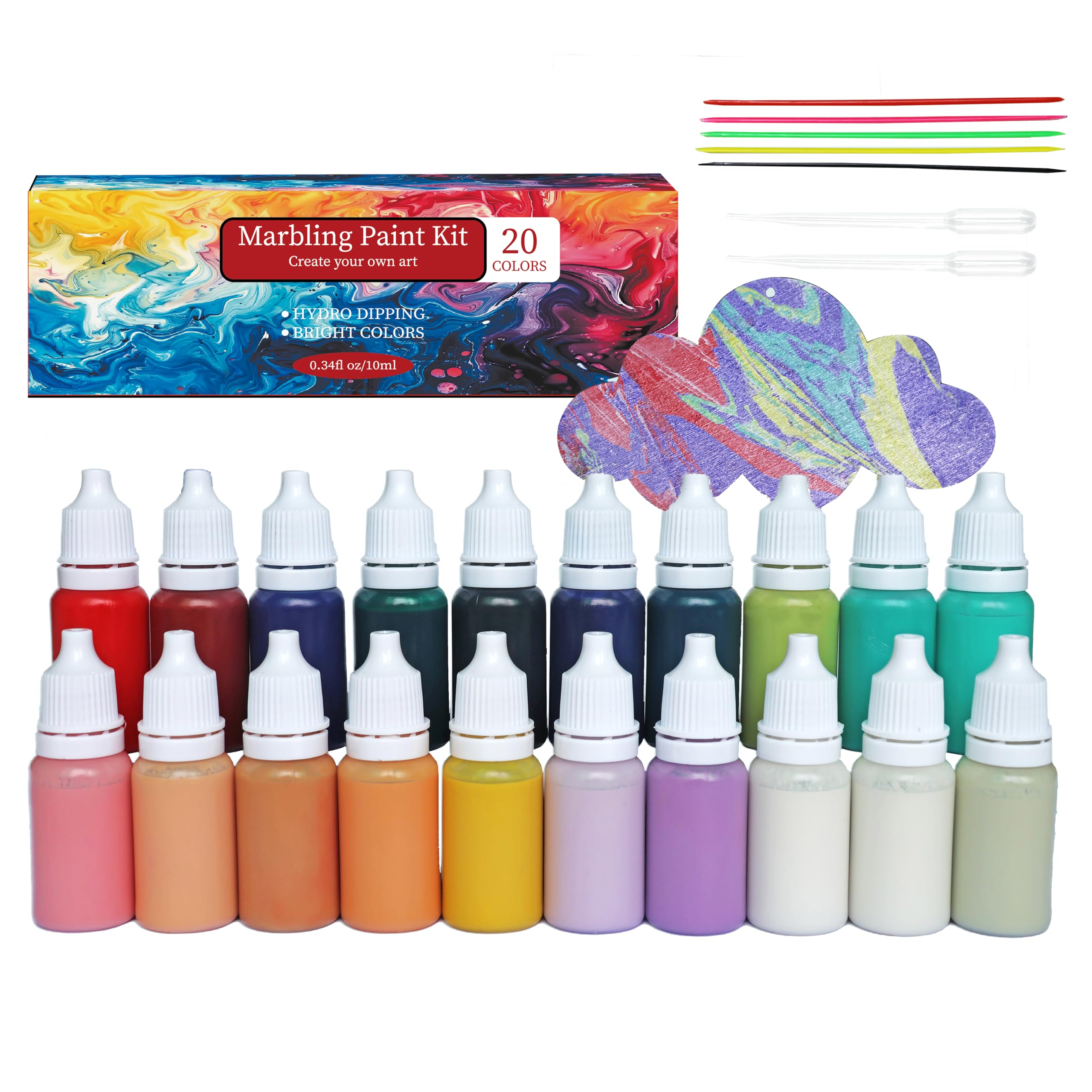 27 Pcs DIY Watercolor Marbling Paint Kit, Watercolor Painting Set Acrylic Pouring Paint Crafts 20 Colors, Water Marble Paint DIY Painting Kit for For Canvas Stonge Wood Art Craft Supplies