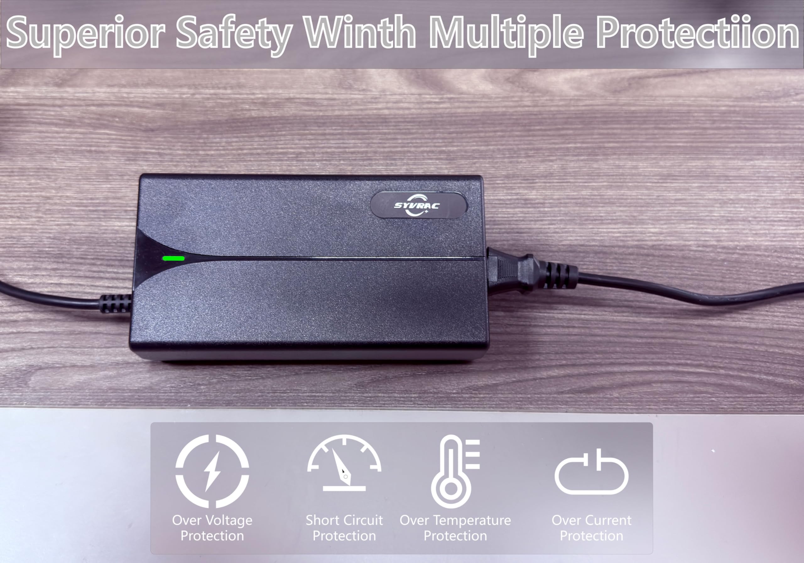 Syvrac 54.6V 2A Charger for 48V Lithium Batteries - E-Bike/Scooter/Hoverboard Charger?UL & FCC Certified with US Plug, DC 5.5x2.1mm Connector, Fast Charging & Overload Protection