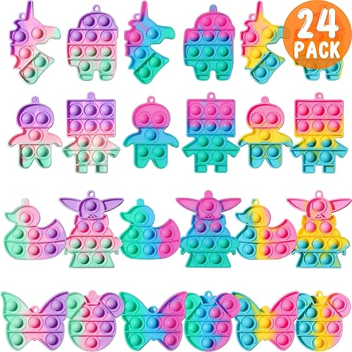 Miniatura 1 de Asoulin Recuerdos de fiesta para niños de 8 a 12 años, 24 paquetes de juguetes antiestrés de unicornio pop y tarjetas de regalo, regalo de