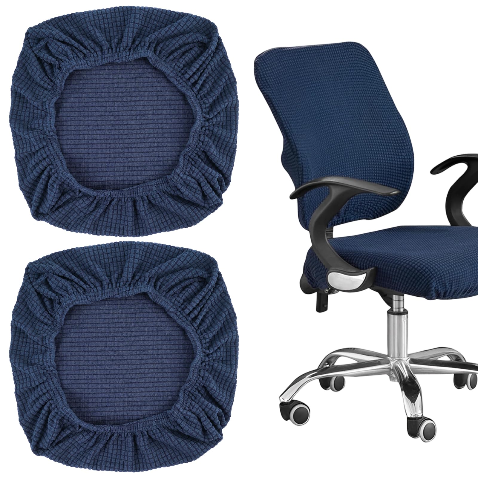 2 Piezas Fundas Sillas Oficina, Funda para Silla de Escritorio, Fundas para Sillas de Oficina, Funda Silla Escritorio, Funda-ElƔstica para Silla-de-Oficina, para Bares, Tiendas (Azul Marino)
