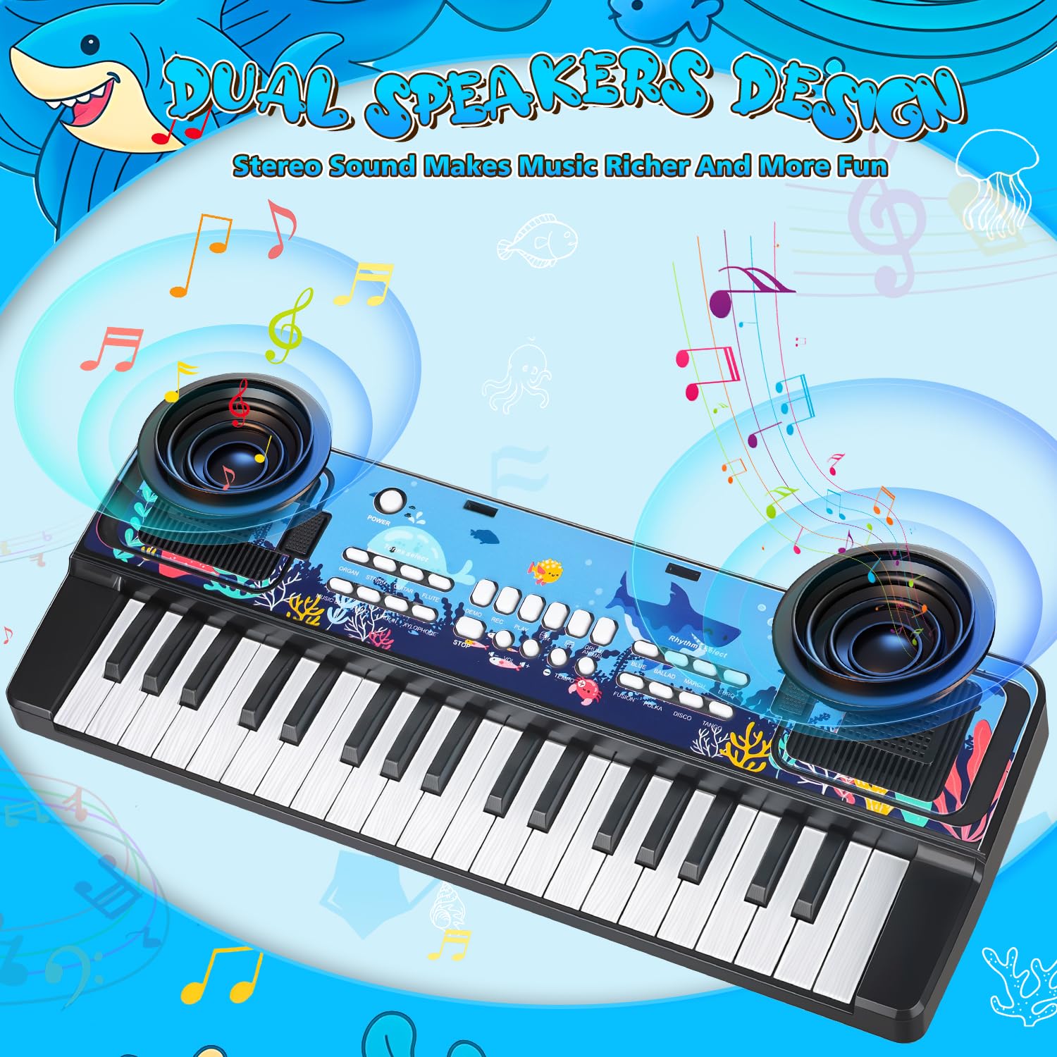 Infantil Piano Teclado 37 Teclas con Microfono y Atril – Portátil Juguete Musical para 3 4 5 6 Años Principiante Niños y Niñas, Regalos Navidad Cumpleaños, Negro