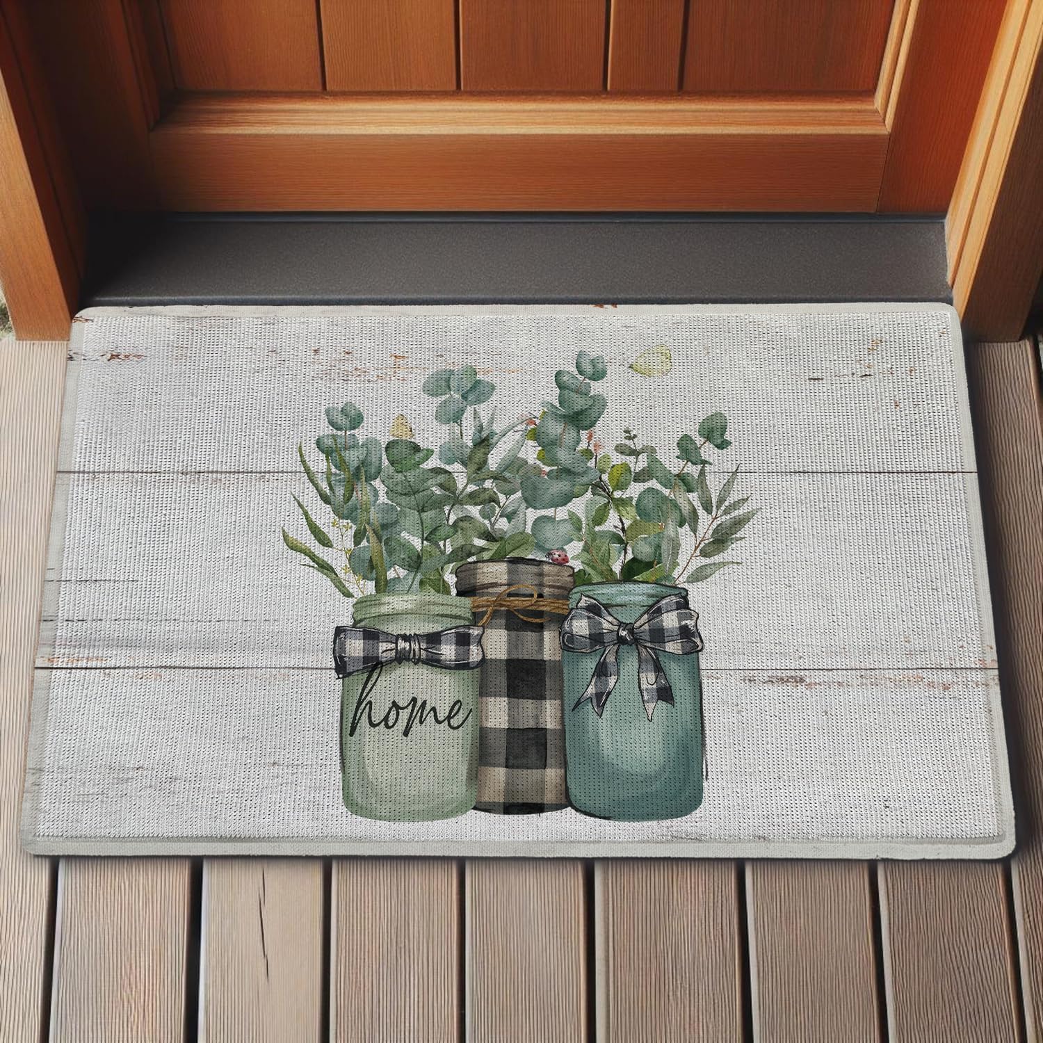 Sage Green Welcome Door Mat Outside Entrance, Green Front Door Mat Outside Entrance, Welcome Mats for Front Door, 17 x 30 Inch