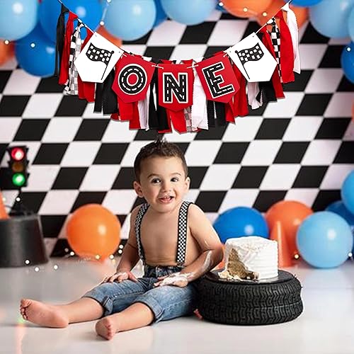 Miniatura 3 de Cartel para silla alta de Racing Car One, decoración de fiesta de primer cumpleaños para bebé, decoración rápida de fiesta de cumpleaños