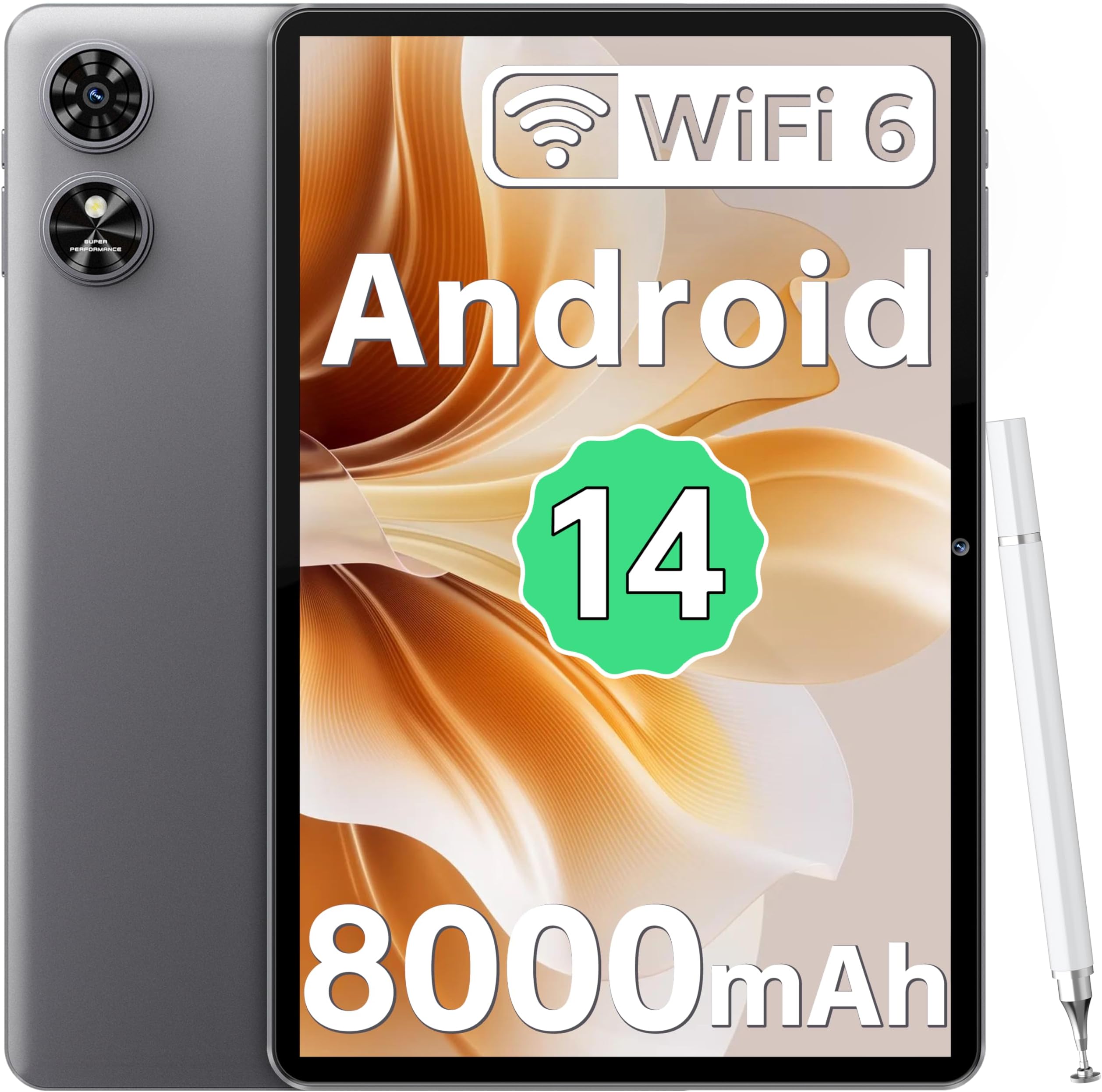 OUKITEL OT6 Android 14 Tablet 2024 - WIFI Tablet 10.1 inch 16GB+64GB/1TB, 8000mAh Big Battery,tablets with pen,80dB Dual speaker, Widevine L1, Bluetooth 5.0, 2 Years Warranty, Black
