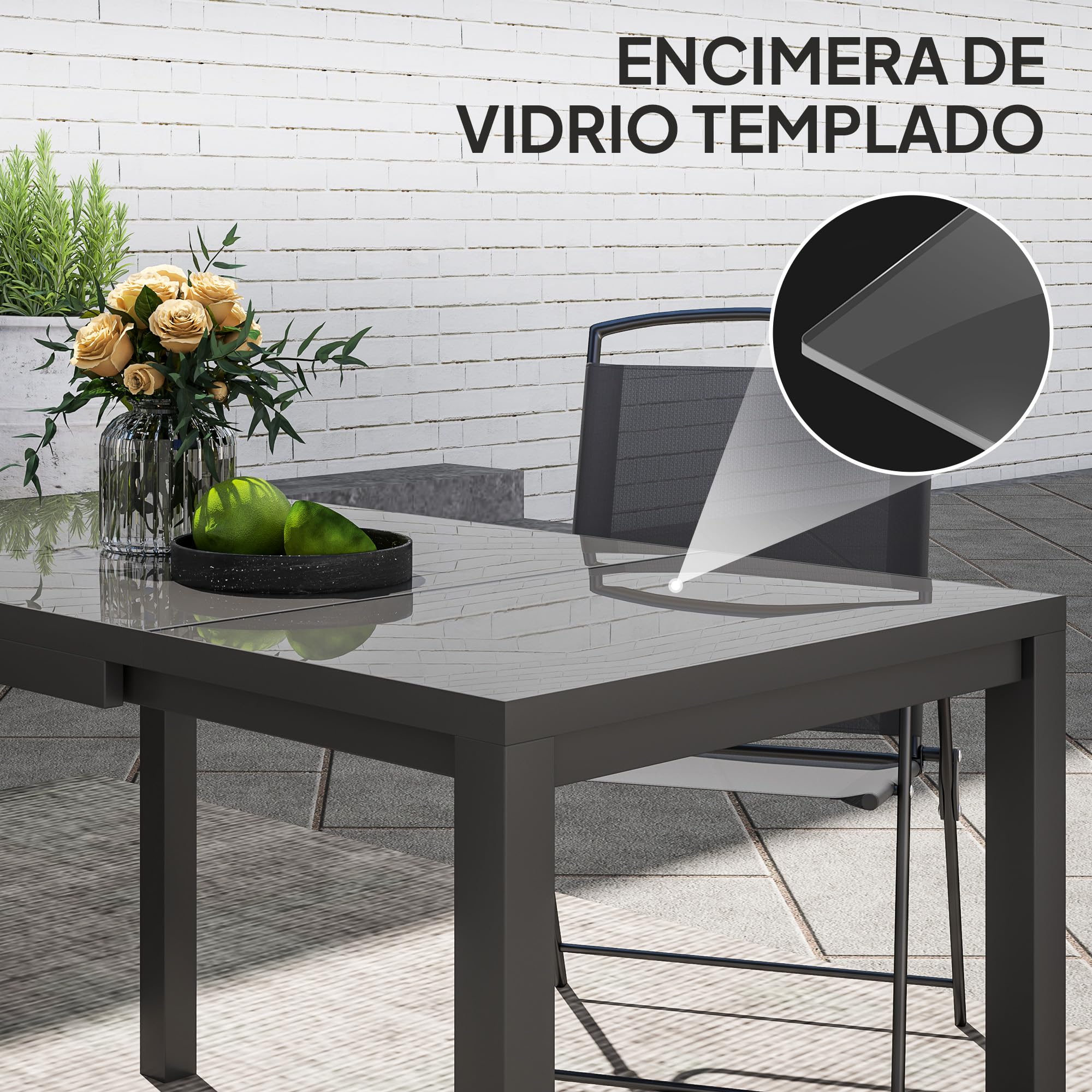 Outsunny Mesa de Jardín Extensible Mesa de Comedor Exterior Ajustable 85-125 cm con Borde de Aluminio Carga 70 kg Mesa Rectangular para 4-6 Personas para Patio Terraza Gris Oscuro