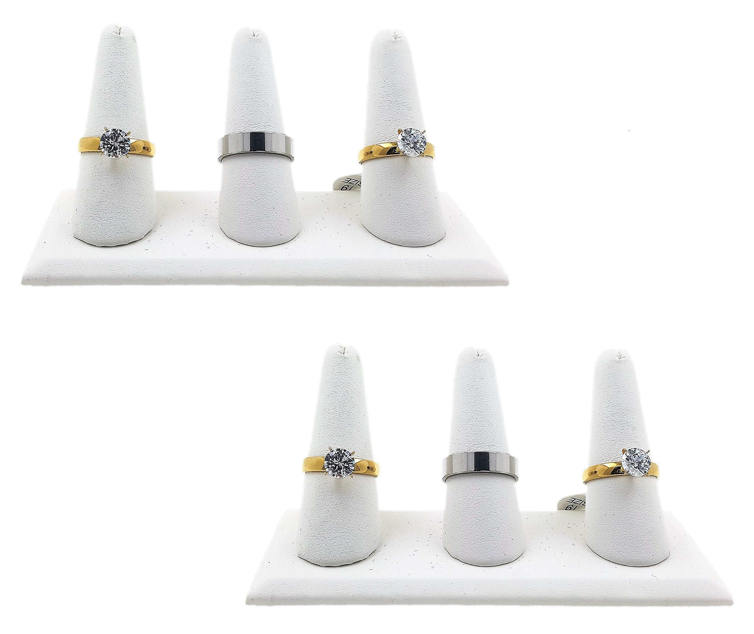 N'ice Packaging 2-Pack White Leatherette, Triple Finger (5"x2"x2.25"H) Showcase Finger Ring Display Finger Multi-Ring Jewelry Stand