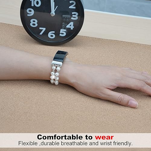 Miniatura 9 de Compatible con Fitbit Inspire HRInspire 2 & Inspire Bandas para mujeres y niñas, pulsera elástica hecha a mano con perlas de moda para Inspire