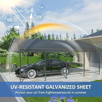 12x20FT Metal Carport, Carports with Reinforced Frame and Enhanced Base, Heavy Duty Carport Canopy for Car, Boats, Tractors, Trucks or Party, Dark Gray