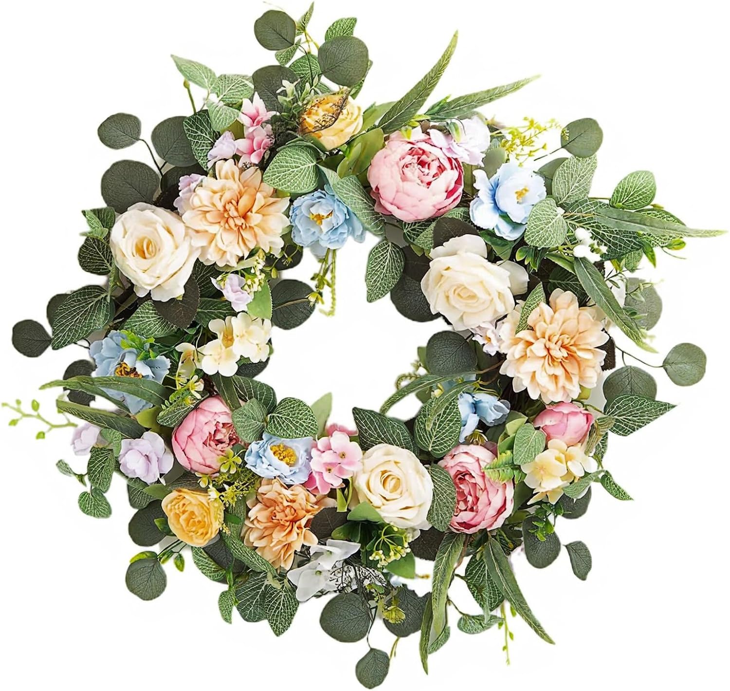 Honnesserry 24In Spring Summer Wreaths Decor for Front Door Porch Home Farmhouse with Artificial Hydrangea Peony Rose Daisy Eucalyptus Wreaths
