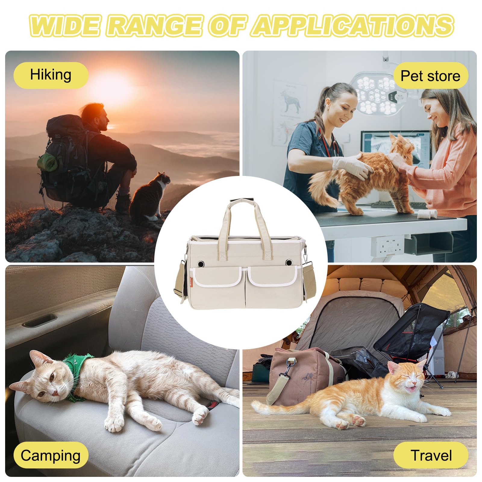 QUARKZMAN Transportador para Gatos para Mascotas, Cubierta Enrollable, Transportador para Perros Transpirable Bolsa De Viaje para Mascotas hasta 16.5 Lbs (Caqui),