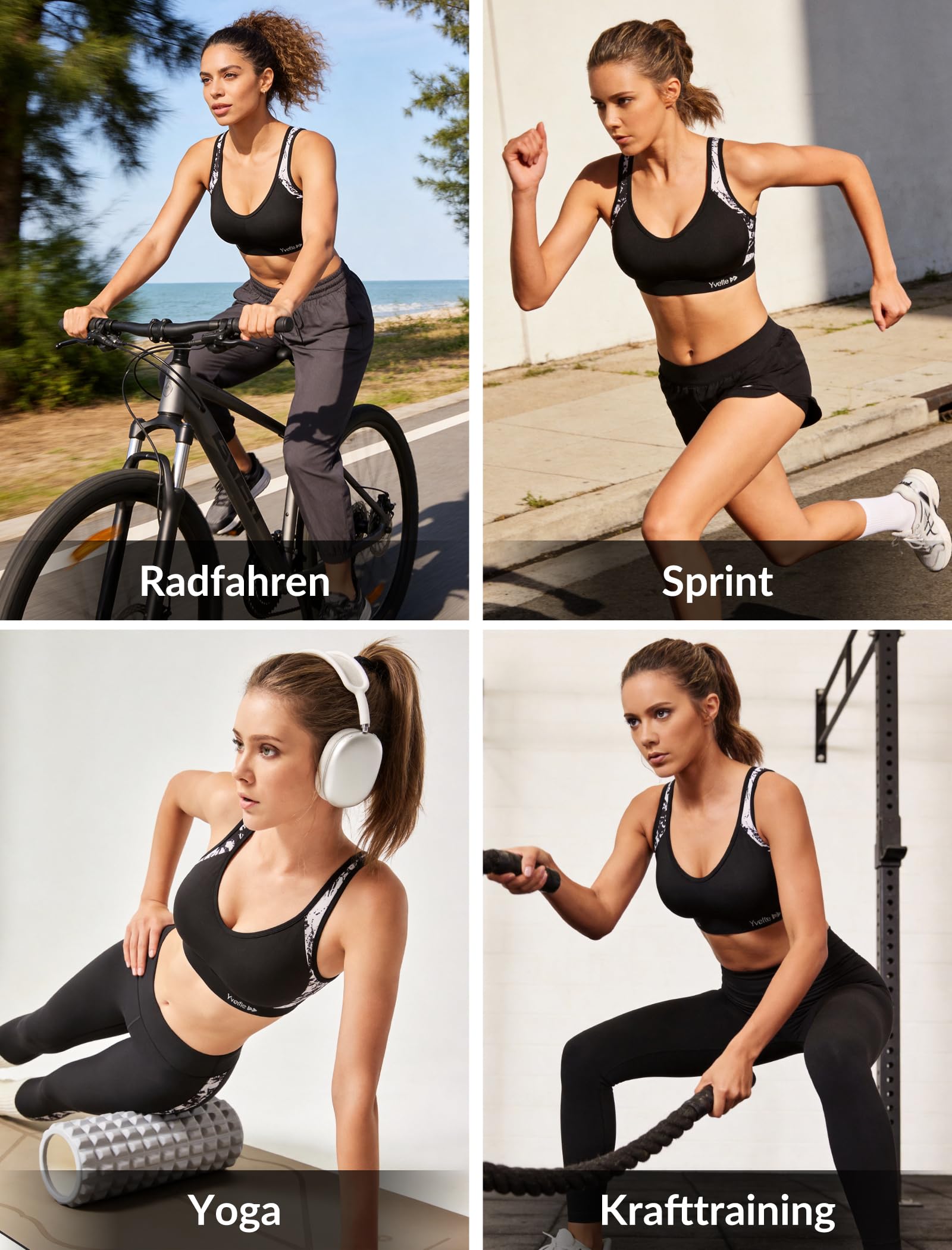 Yvette Sport BH Damen Starker Halt Große Größen Gekreuzt Rücken Gepolstert Fitness Lauf Joggen Yoga Bra - 4