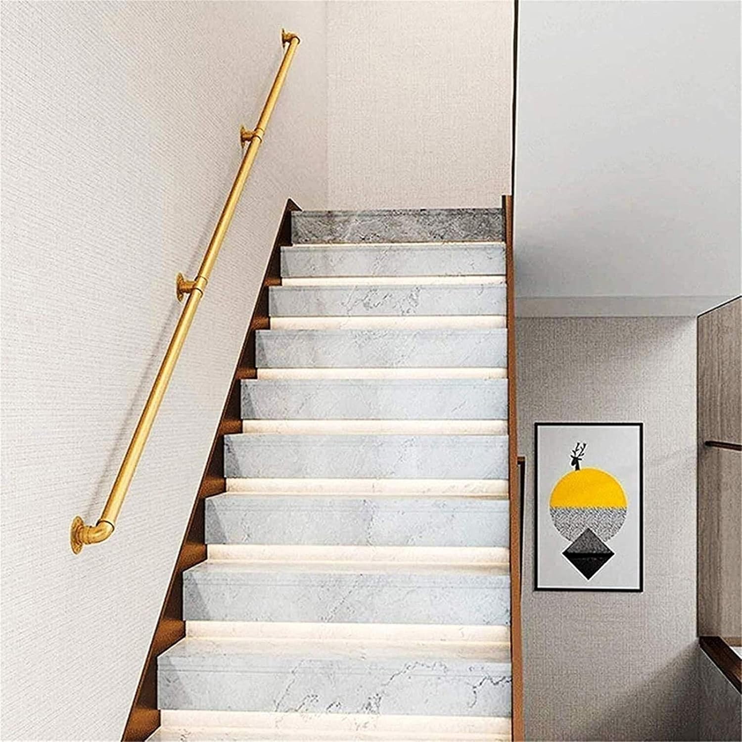Staircase Handrail (1ft-20ft). Wrought Iron Banister Rail Wall Support Hand Railings for Stairs, Corridor Anti-Slip Railings Support Rod, Gold (Size : 1ft)