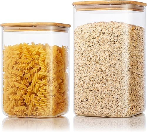 Miniatura 13 de Recipientes de vidrio cuadrados extra grandes para almacenamiento de harina y azúcar con tapas herméticas, 132 onzas y 63 onzas, paquete de 2 tarros