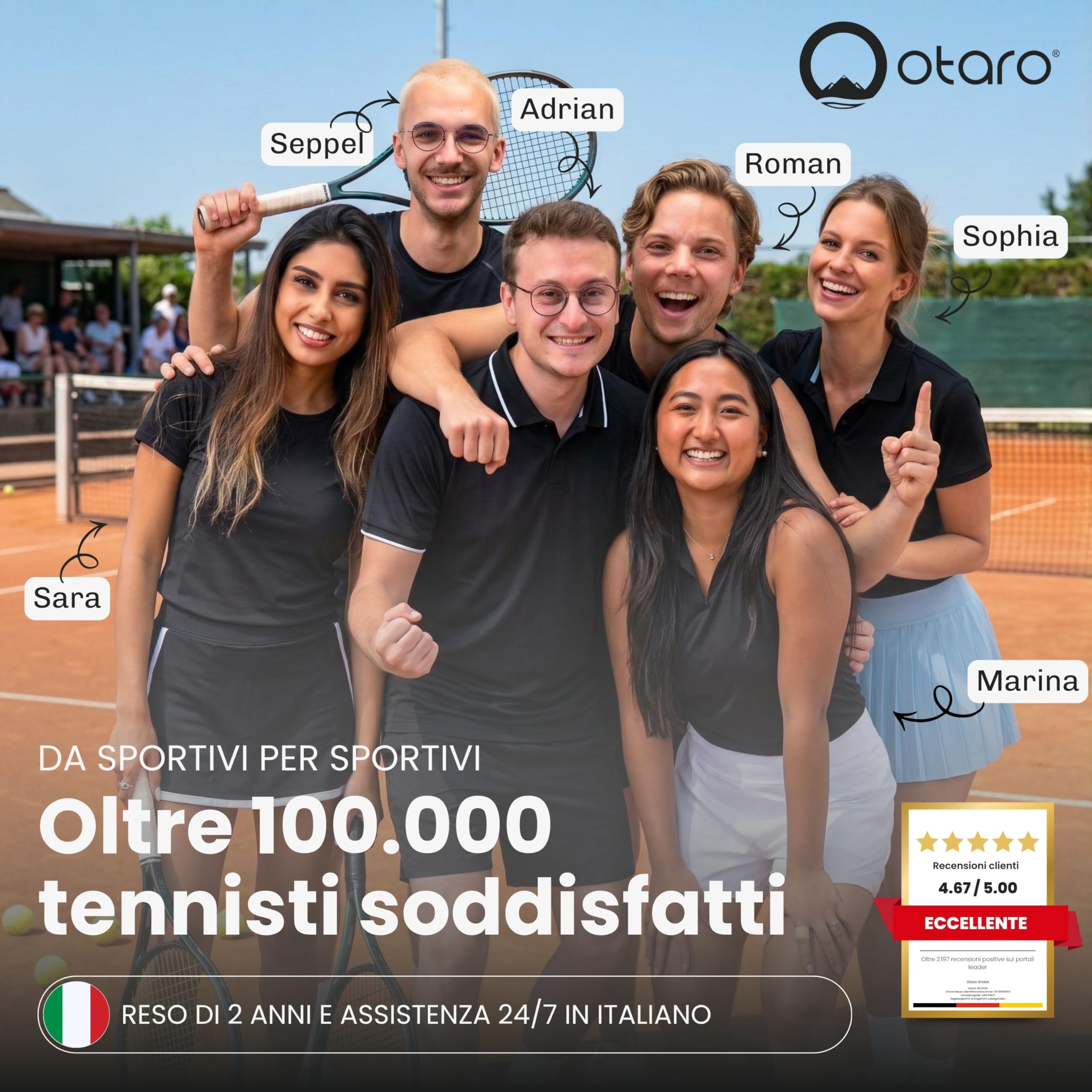 Otaro Zaino Tennis | Zaino con porta scarpe, scomparto per laptop e scomparto per 2 racchette | Zaino sportivo | Porta racchetta tennis | Borsa tennis con copertura antipioggia e sacca per biancheria