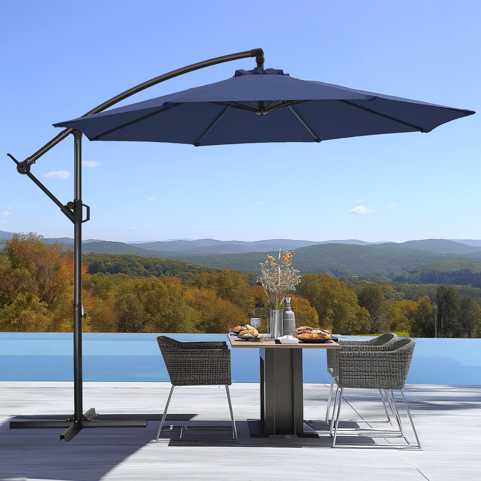 Photo 1 of 10ft Offset Patio Umbrella - Offset Hanging Cantilever Patio Outdoor Market Umbrella UPF50+ UV Protection with Easy Tilt Adjustment and Crank for Pool Deck and Garden (Navy) 10FT Navy