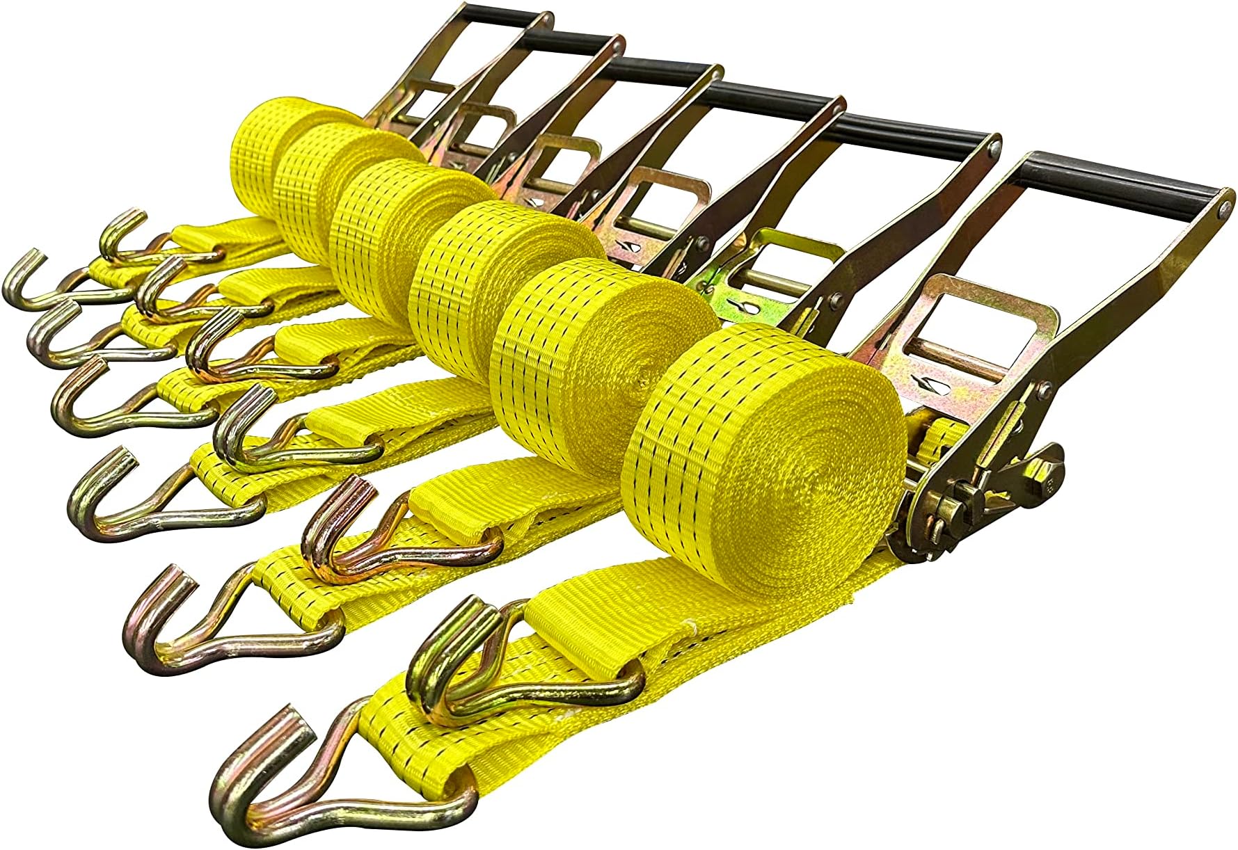 Ratchet Tie Down Straps, 2 in x 15 ft, 5,000 lb Breaking Strength, J-Hook, 6-Pack