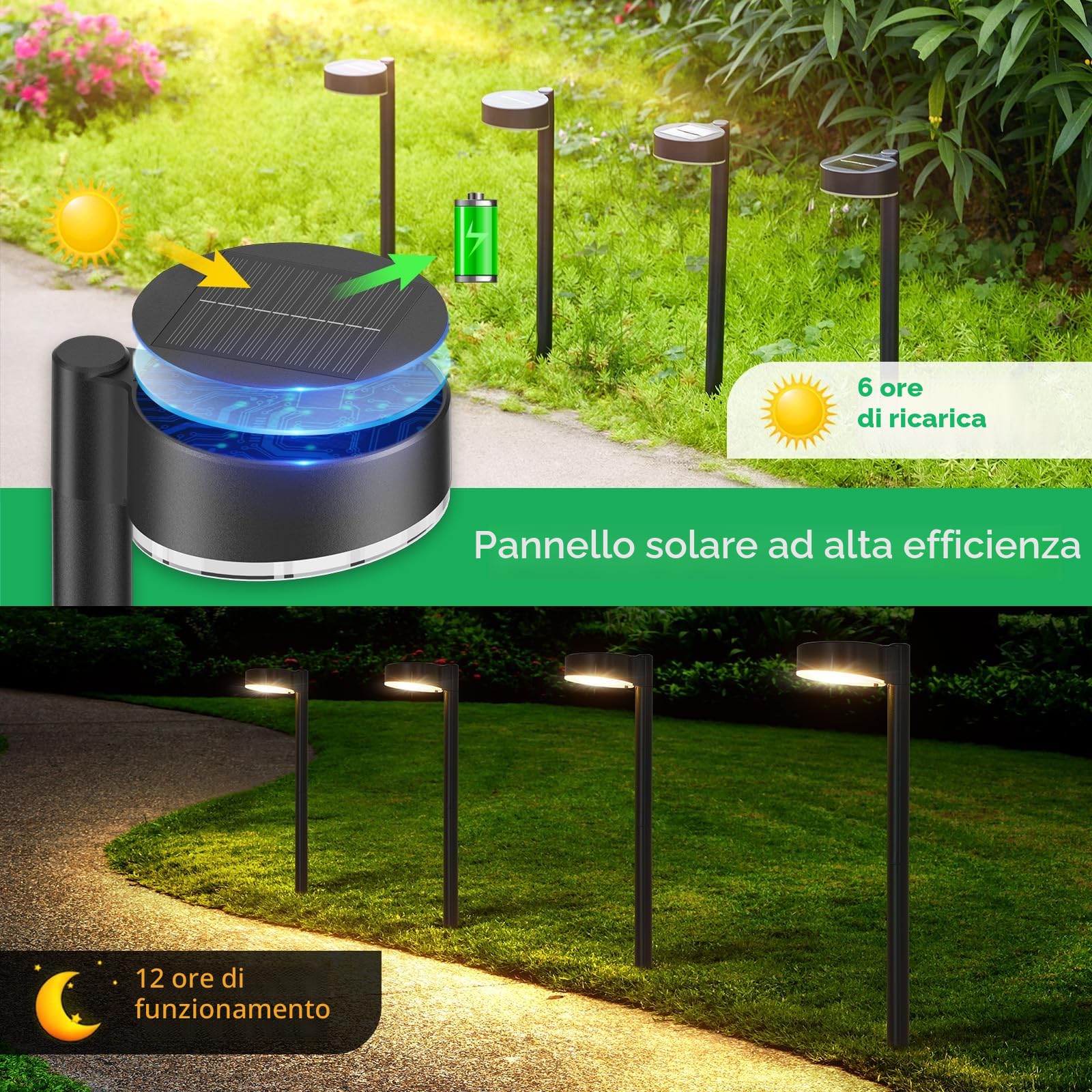 BUCASA Luci Solari da Giardino, 8 Pezzi Moderne Lampada Solare da Esterno con Luci LED Super Luminose, Impermeabili Luce Solare LED Esterno Decorazione per Prato, Patio, Cortile, Passerella, Regali