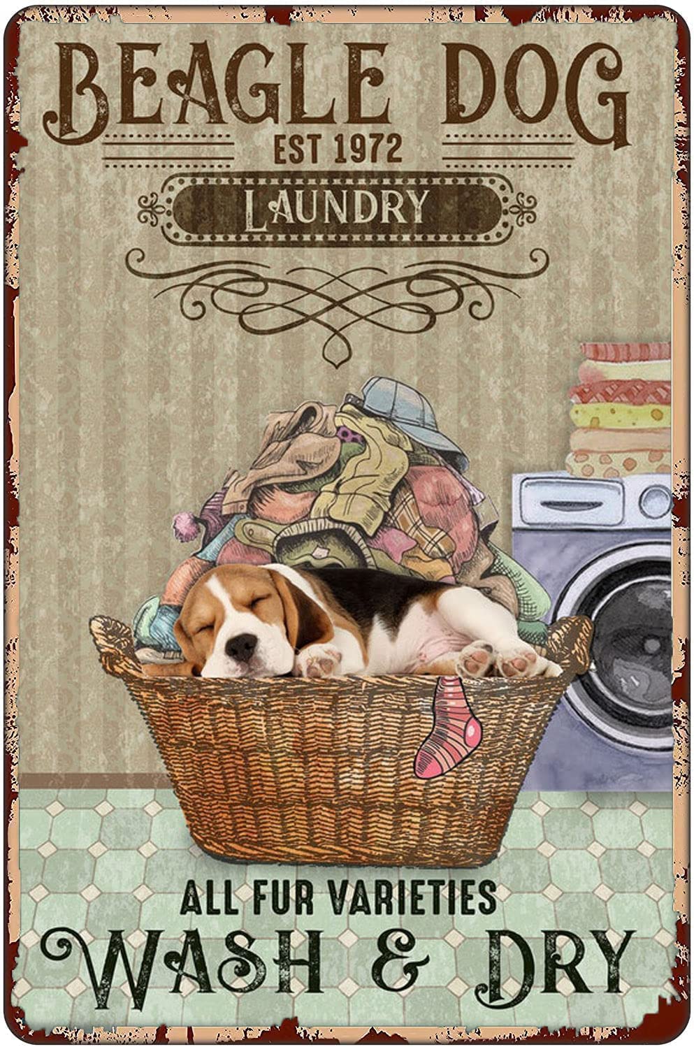 Homeoanimal 15 Beagle Dog Laundry Vintage Metal Tin Sign Decoration 12X16 Inch Use Indooroutdoor