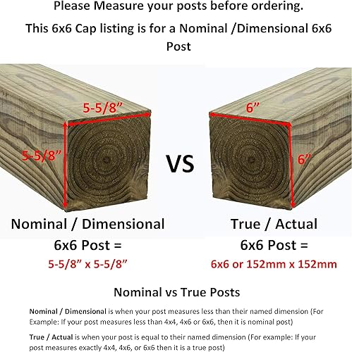 Miniatura 7 de Paquete de 10 tapas de plástico negras para postes de valla de 6 x 6 pulgadas (5 58 x 5 58) de madera tratada a presión fabricada en Estados Unidos