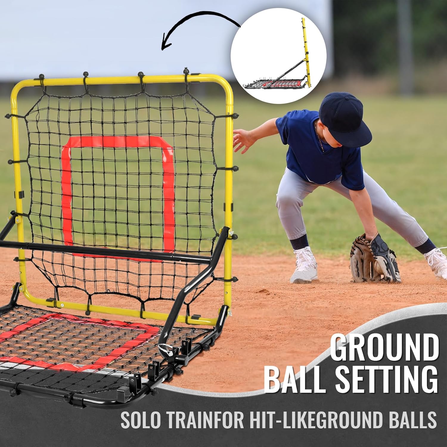 Storgem Baseball Softball Rebounder Net, Pitch Back Rebound Net,Soccer Rebound Net, Fielding Rebounder,Double Sided Adjustable Multi-Sports Pitching Rebound Net for Throwing Practice