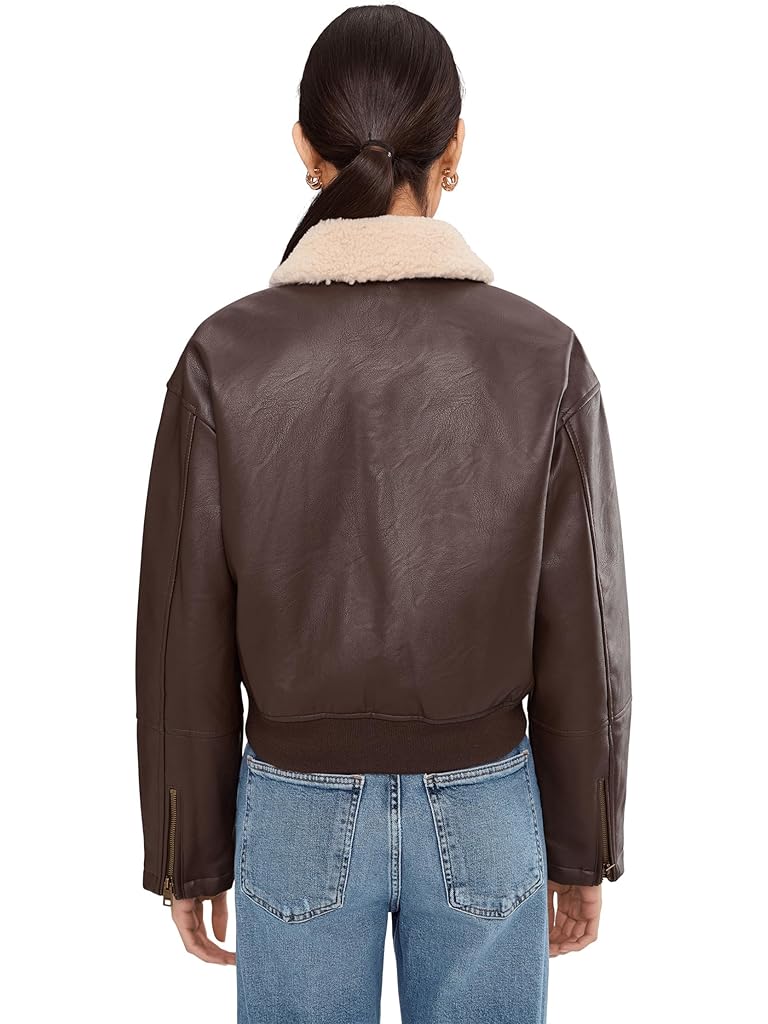 Brown Levi's&#174; Faux Leather Bomber With Sherpa Collar