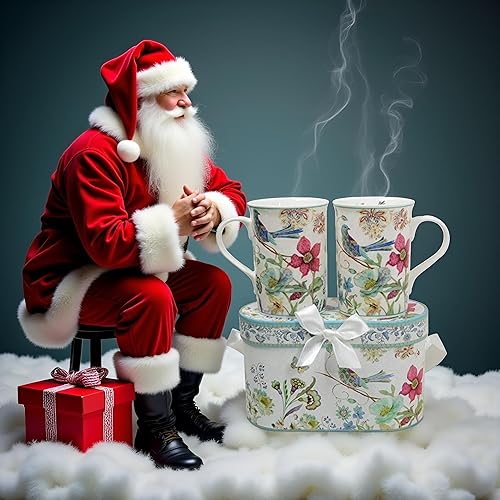 Miniatura 6 de Lightahead Elegante Bone China Dos tazas de café en diseño de pájaro azul 11.2 oz cada taza en atractiva caja de regalo