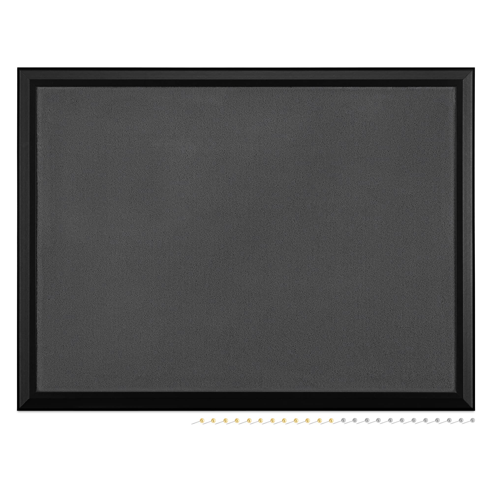 Navaris Bacheca da Parete Morbida 60 x 45 cm - Porta Foto Muro e 24 Puntine Oro Argento - Bacheca Tessuto Peluche Grigio con Cornice Nera - Porta Gioie
