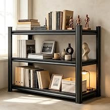 Heavy Duty Metal Bookshelf,3-Tierl Book Shelf 36" W x 12" D x 32" H, Industrial Large Printer Stand for Office, Home, Living Room - Adjustable Storage Rack, Easy Assembly, Black