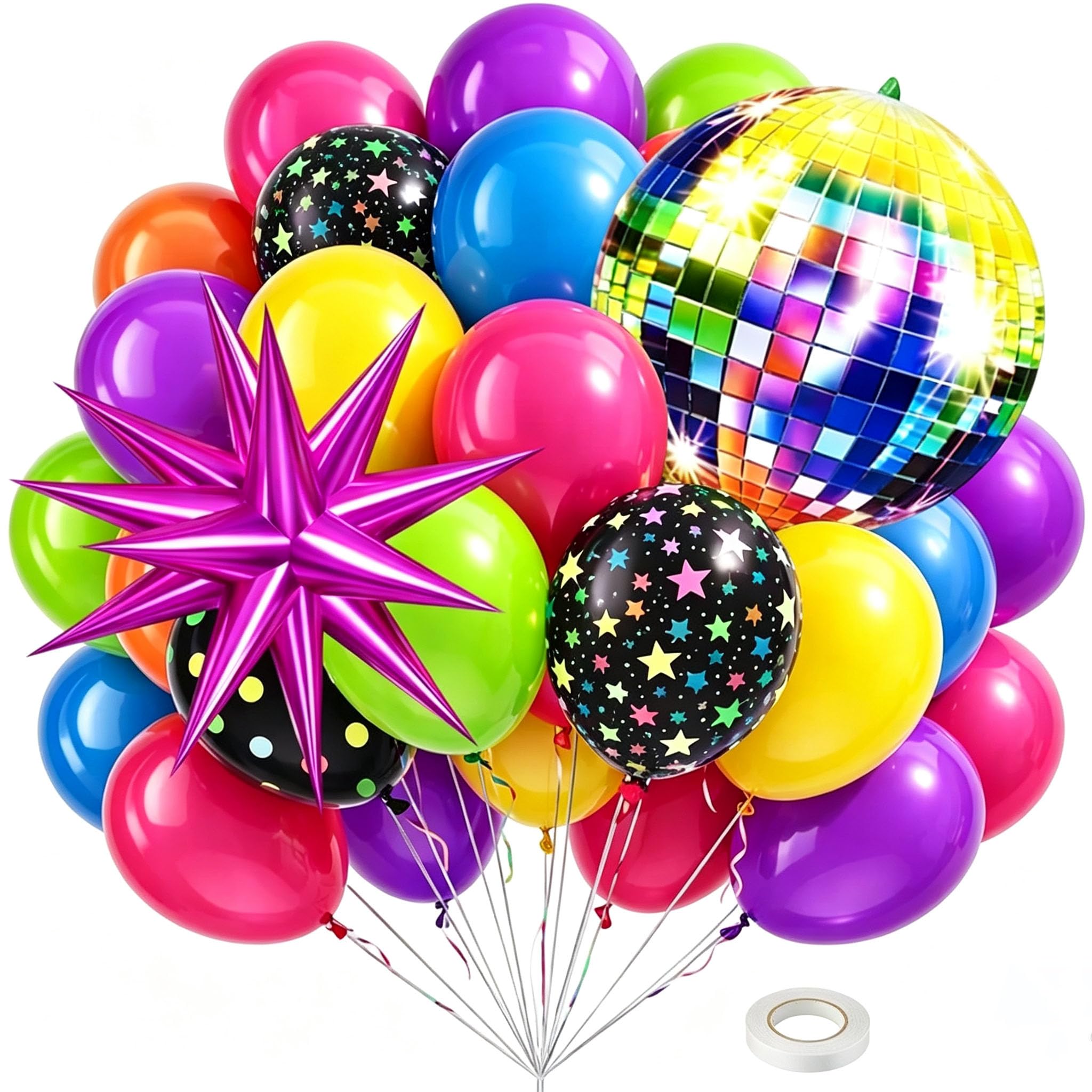38Pcs Neon Balloons, Cloud Foil Balloons, Disco Party Decorations
