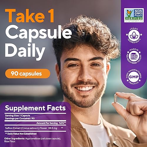 Miniatura 4 de Suplementos de azafrán  Suplemento de extracto de azafrán fabricado en Estados Unidos 88.5 mg  Crocus Sativus para el estado de ánimo, la energía y