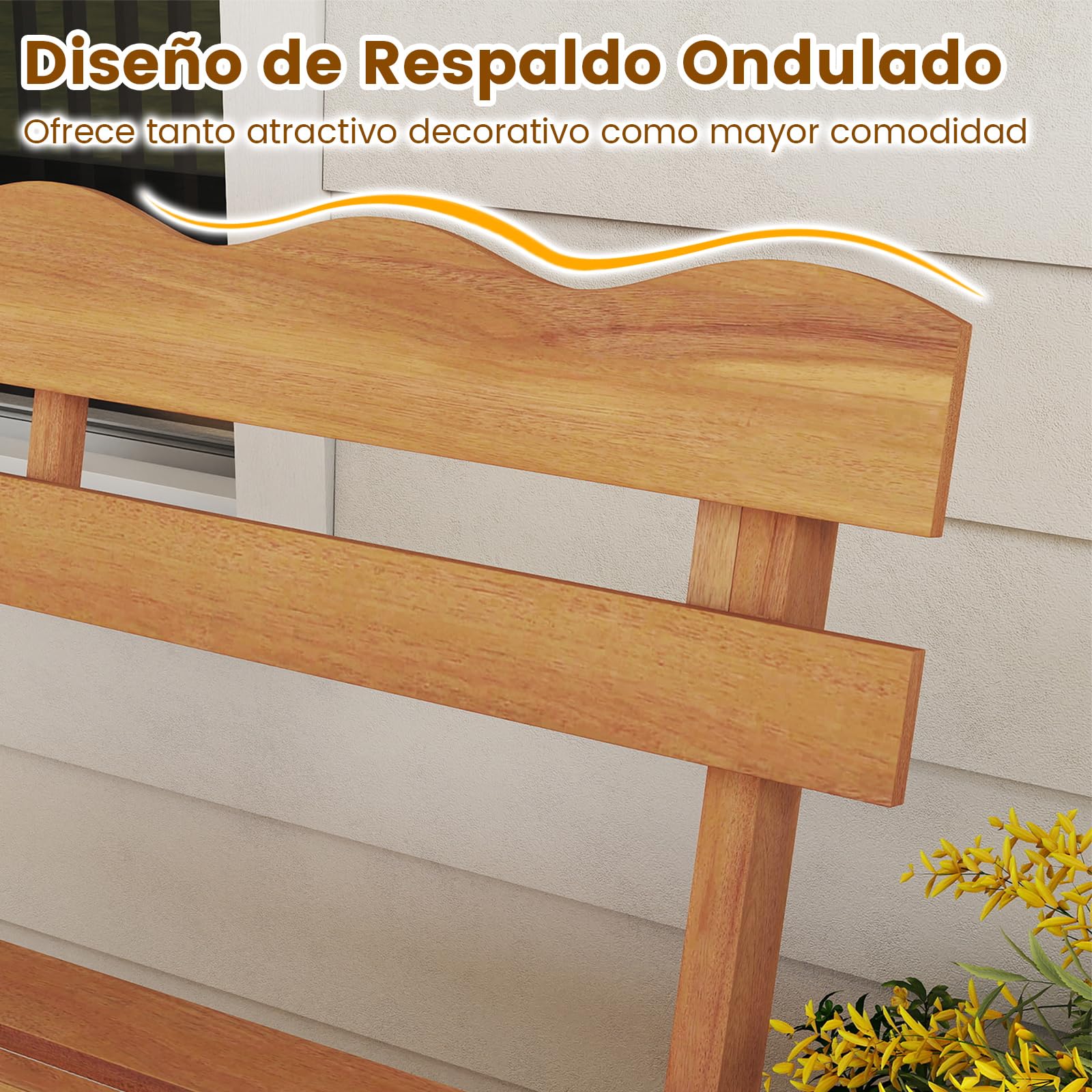 COSTWAY Banco Jardín de Madera Acacia, 2 Plazas, Banco Exterior sin Reposabrazos, Respaldo Ondulado, Patio Porche Terraza Parque, 47,5 x 105 x 80 cm, 360kg