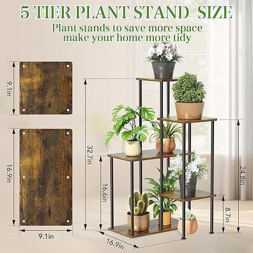 Miniatura 7 de Soporte de metal de 5 niveles para plantas, esquina interior, 4 diseños combinados, soporte de flores de metal para dormitorio, balcón, sala de