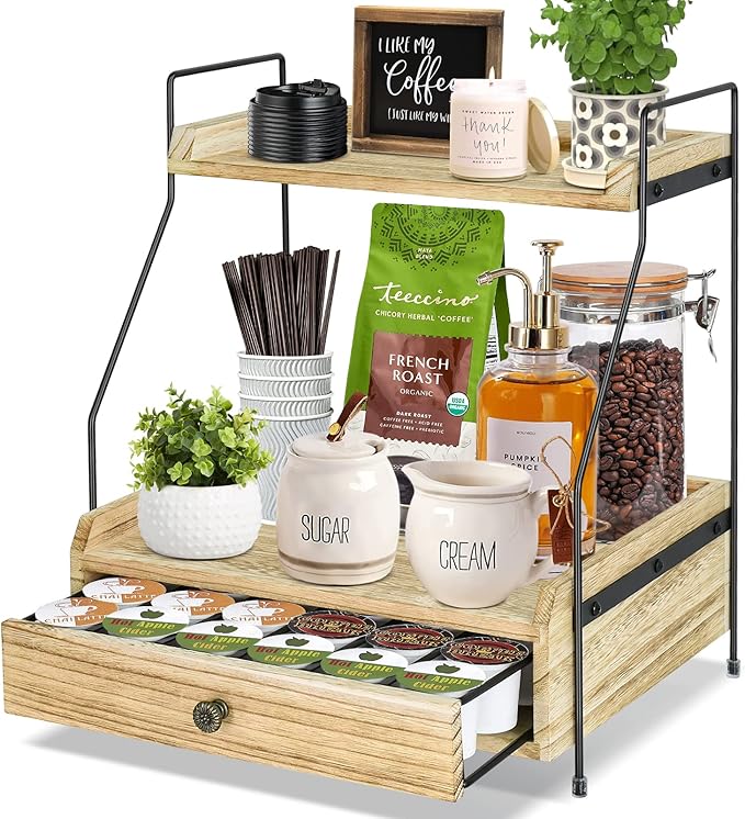 Y&ME YM 2Tier Coffee Bar Organizer with K Cup Holder, K
