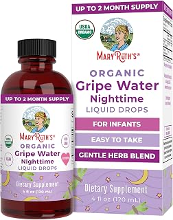 USDA Organic Nighttime Gripe Water for Babies by MaryRuth's | Herbal Blend for Little Tummies | Baby Essentials | Ages 0+ | Ginger Root | Lemon Balm | Fennel Seed | Vegan | 4 oz | 30-60 Servings