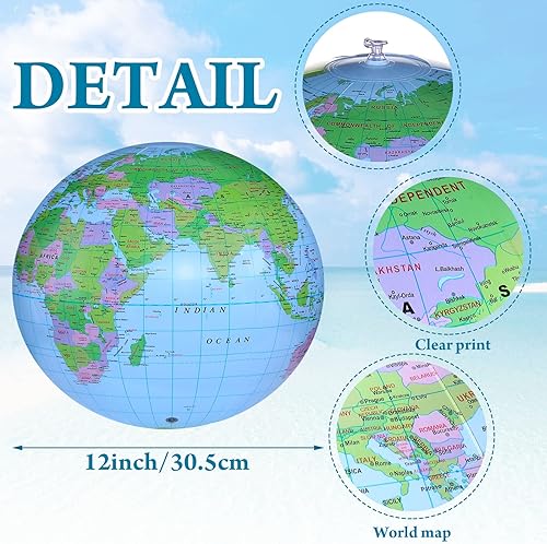 Miniatura 3 de Sotiff Paquete de 24 bolas inflables de playa de 16 pulgadas con forma de globo mundial, pelota de playa de la tierra, juguetes grandes para fiestas