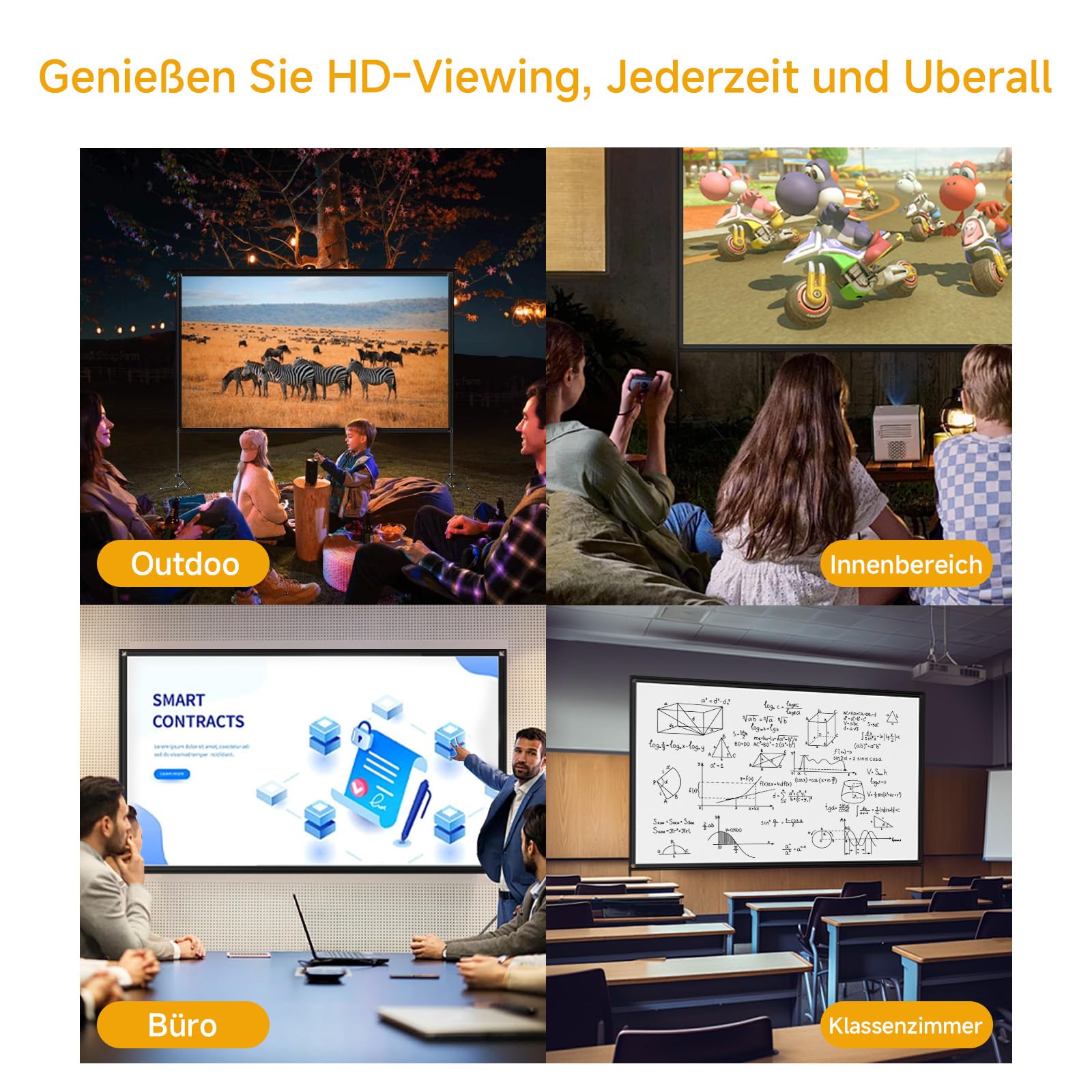 VISULAPEX 100” Beamer Leinwand mit Stativ, 16:9 4K HD Projektor Leinwand Tragbar, Faltbare leinwand Beamer mit Tragetasch für Heimkino Gartenkino Theater Nächte