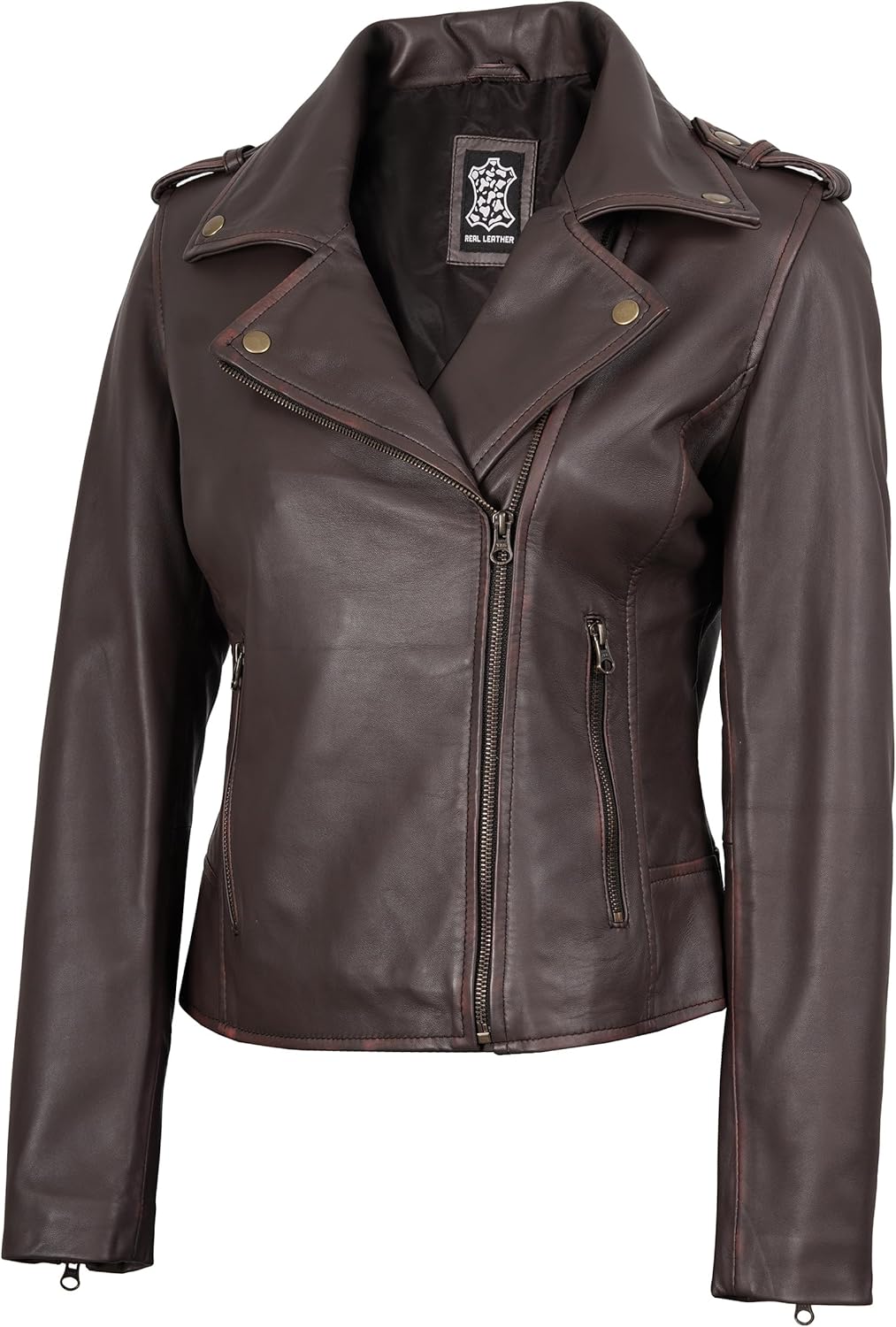 Decrum Real Leather Jacket Women - Asymmetrical Style Casual Womens Leather Jacket